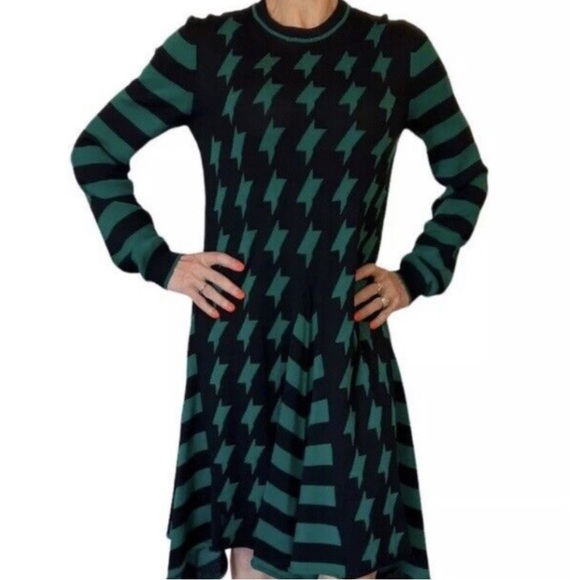 MSGM Wool Knit Fit And Flare Houndstooth Midi Dress CB - Picture 1 of 12